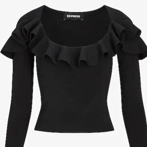 NWT EXPRESS Scoop Neck Ruffle Knit Crop Sweater XS